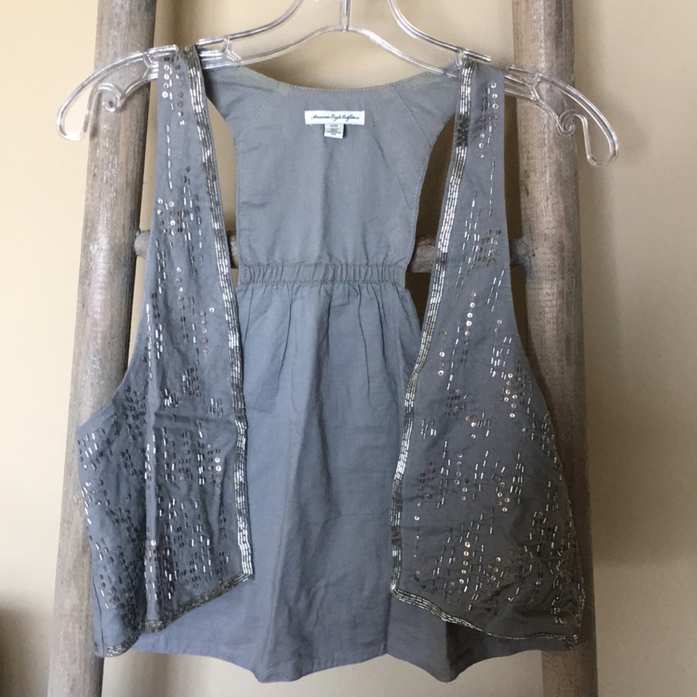 AE Grey Vest with Sequins and Beads Embelishments